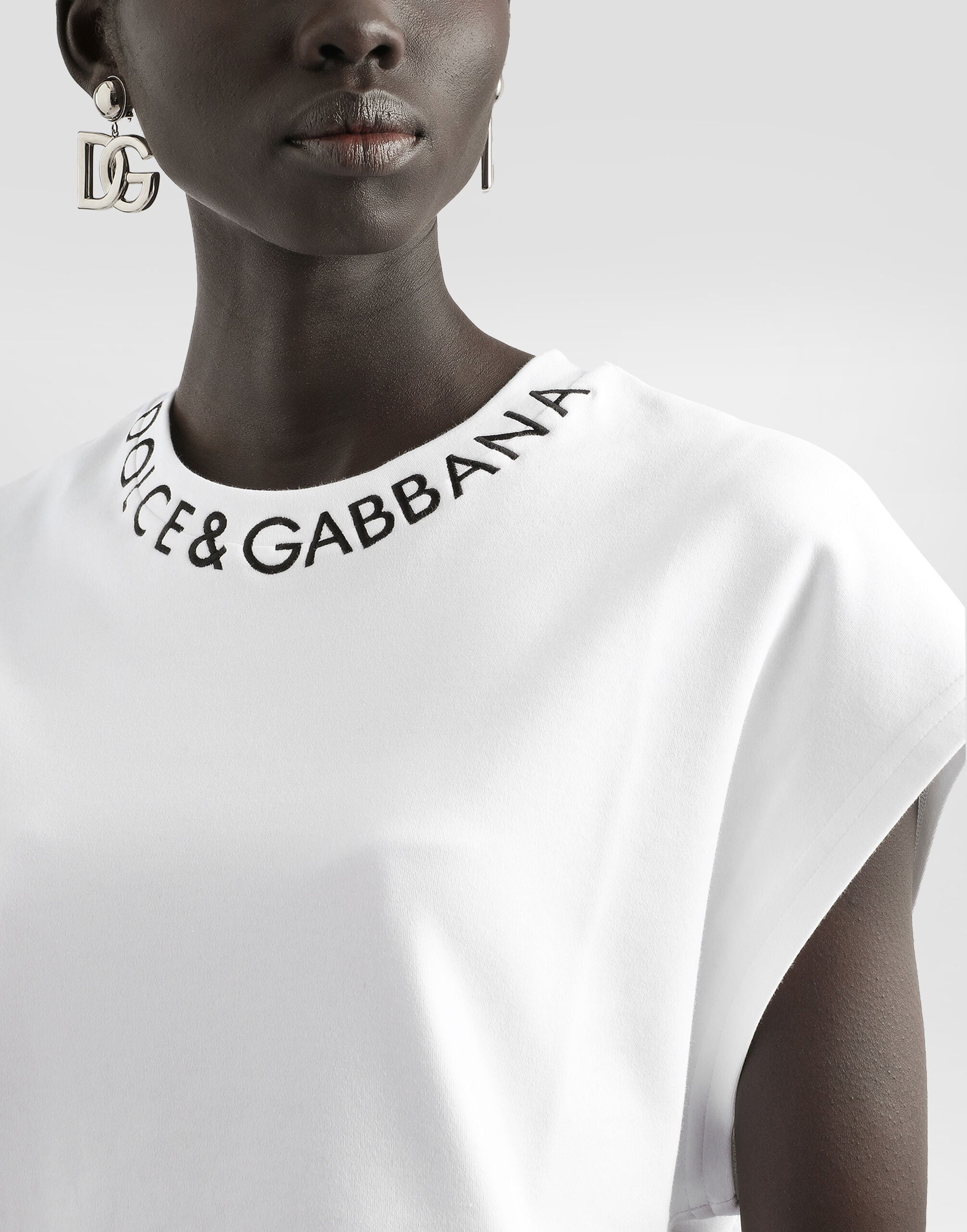Jersey T-shirt with logo on neck in White for Women