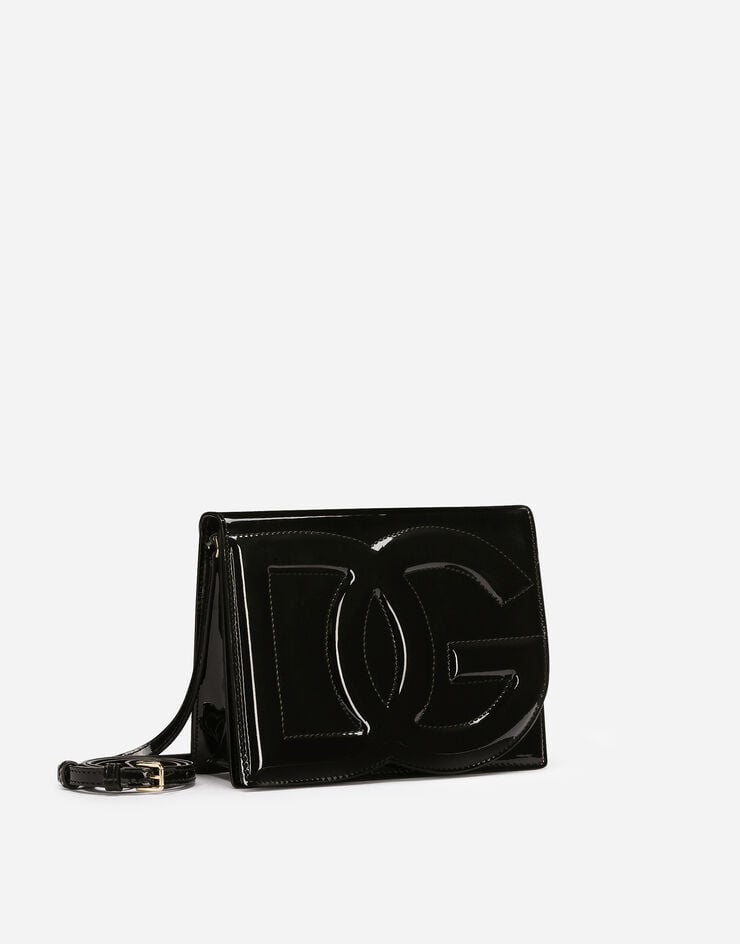 Dolce & Gabbana Borsa DG Logo Bag a tracolla in vernice Nero BB7287A1471