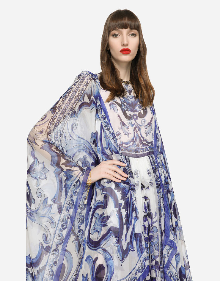 Dolce&Gabbana Robe longue en mousseline à imprimé majoliques Multicolore F6ADQTHI1BR