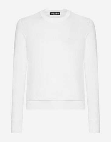 Dolce & Gabbana Jersey de cuello redondo de seda con logotipo Dolce&Gabbana Blanco GXZ02TJBSJW
