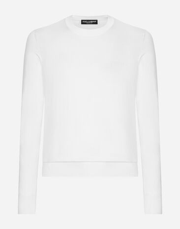 Dolce & Gabbana Round-neck silk sweater with Dolce&Gabbana logo Print GXV29TJBSJL