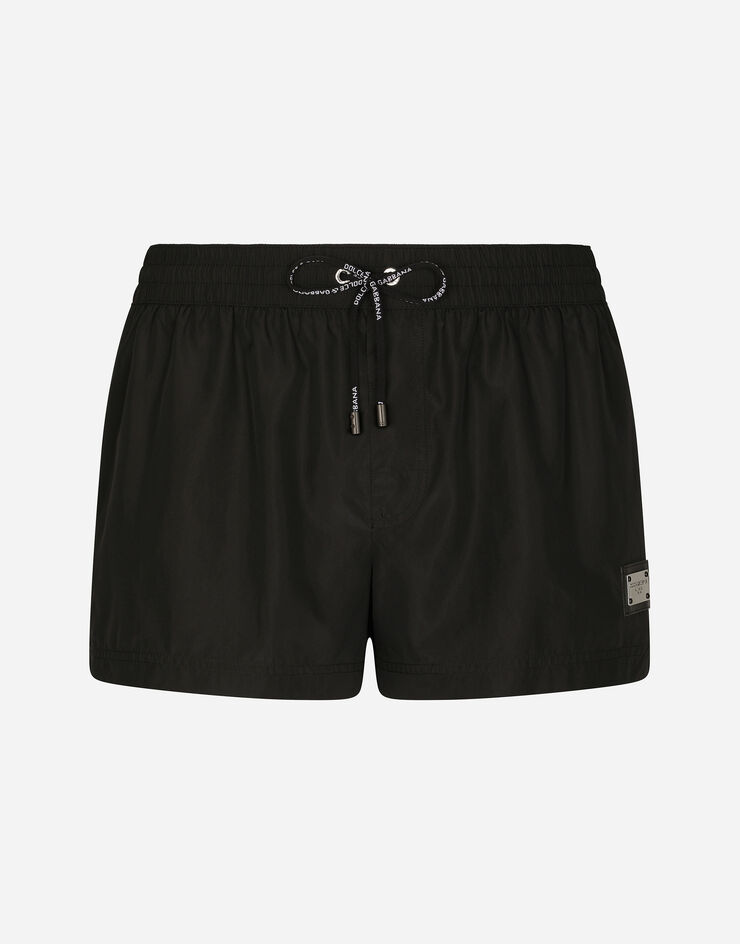 Dolce & Gabbana Short swim trunks with branded tag Black M4E48TONO06