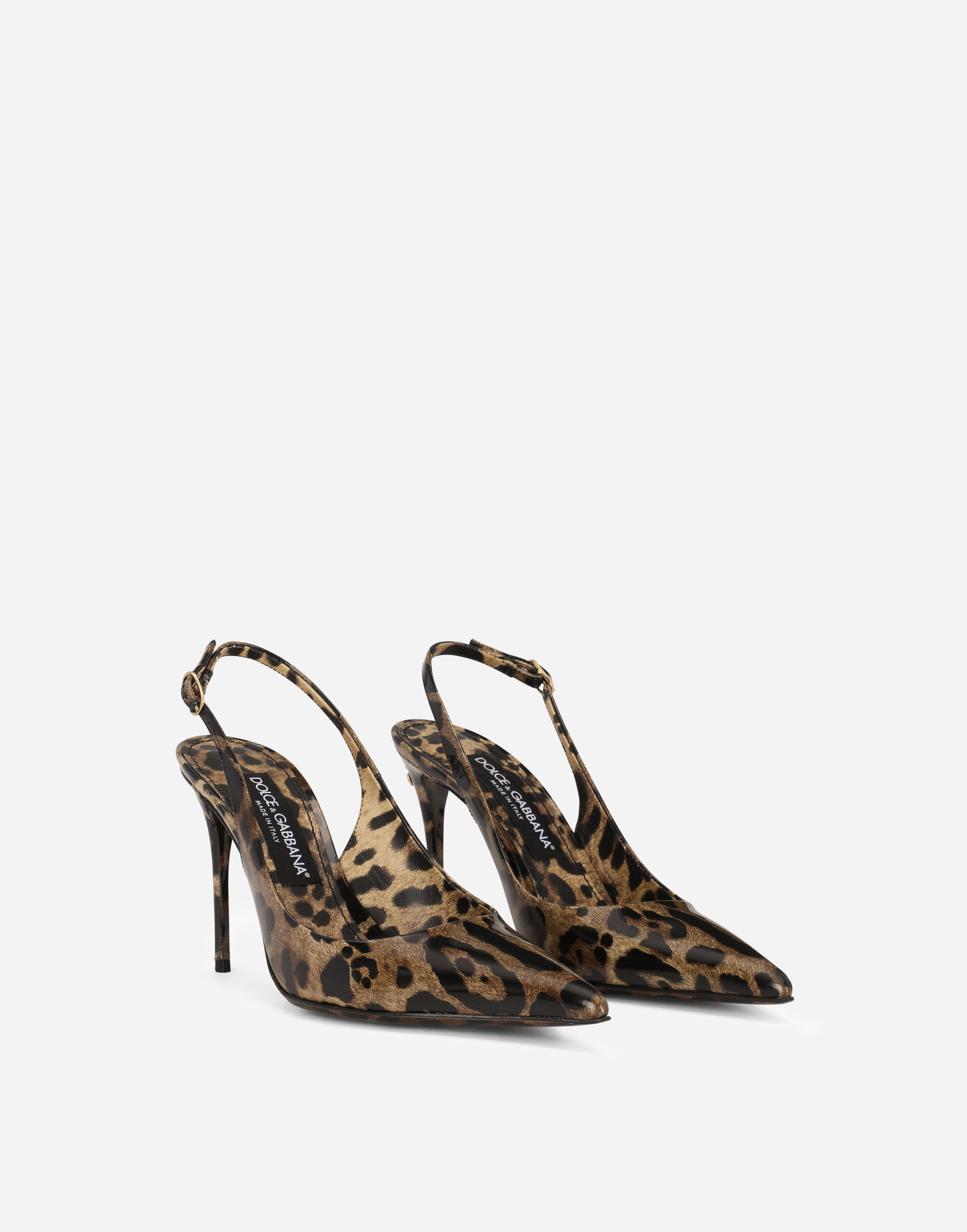 KIM DOLCE GABBANA Polished calfskin slingbacks with leopard print