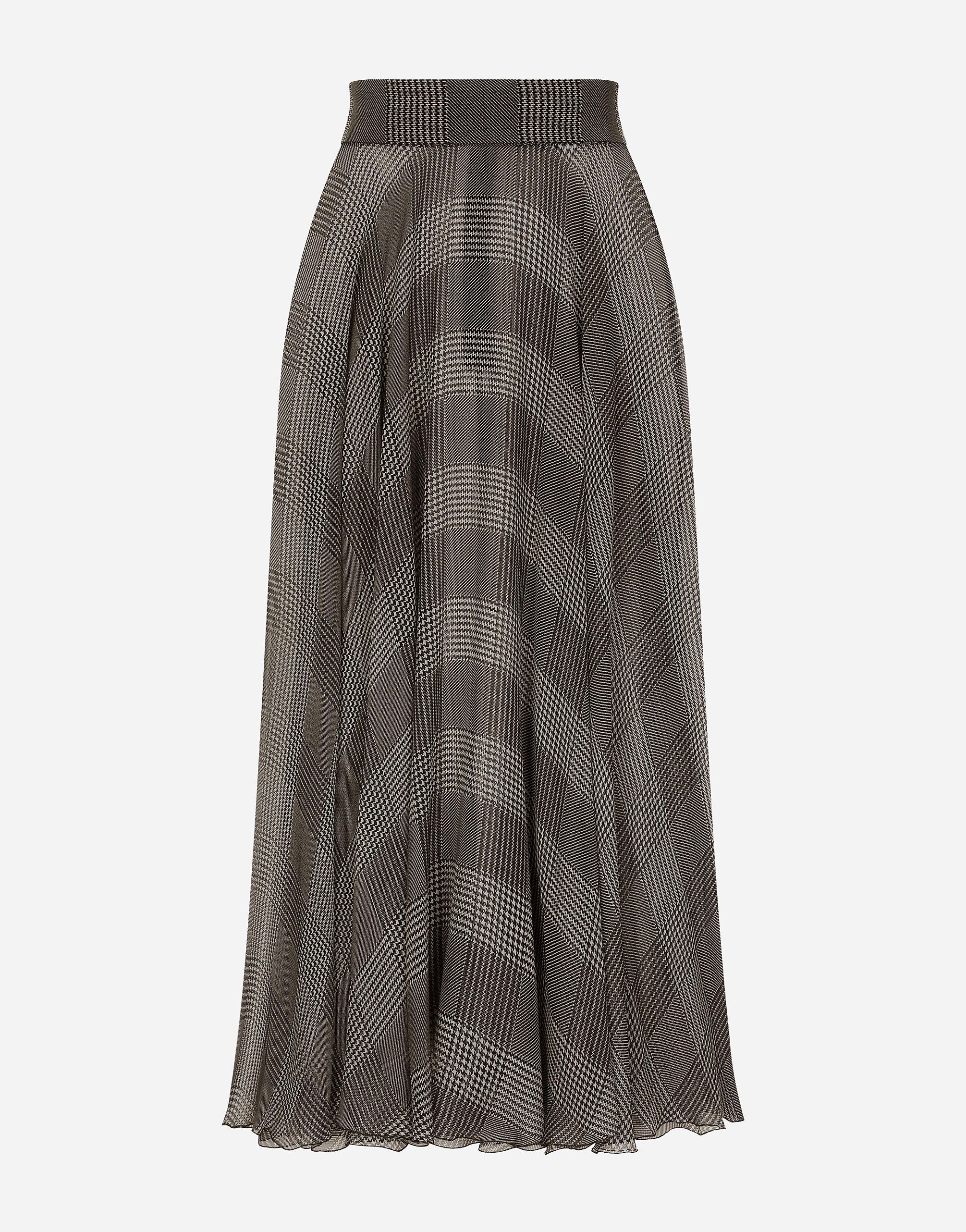 Jupe patineuse mi longue en mousseline de soie a imprime prince de Galles en Multicolore pour femme Dolce Gabbana