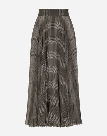 Dolce & Gabbana Gonna longuette a ruota in chiffon di seta stampa Principe di Galles Multicolore F4CSOTIS1WD
