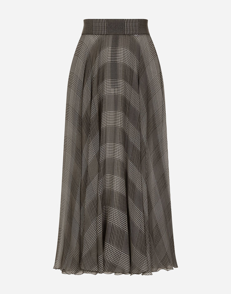 Dolce & Gabbana Gonna longuette a ruota in chiffon di seta stampa Principe di Galles Multicolore F4CSOTIS1WD