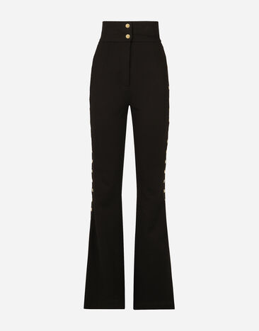 Dolce&Gabbana Hose aus Punto di Roma mit Knöpfen seitlich am Bein entlang Schwarz FTCYCTFUGI7