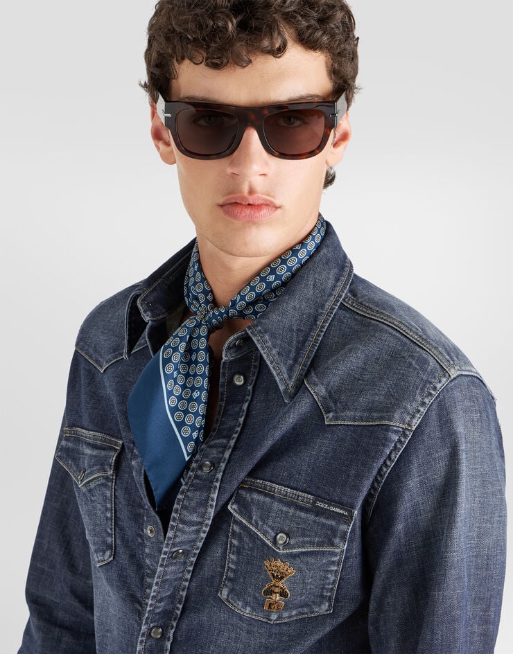 Dolce & Gabbana Gold shirt in denim with patch Dolce & Gabbana Gold shirt in denim with patch Blue G5JC8ZG8QH3
