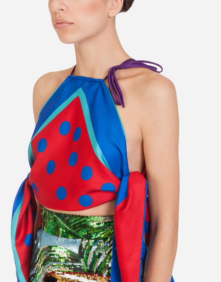 Dolce & Gabbana POLKA-DOT PRINT TOP IN TWILL WITH AMERICAN NECKLINE MULTICOLORED F74N6TGDV29