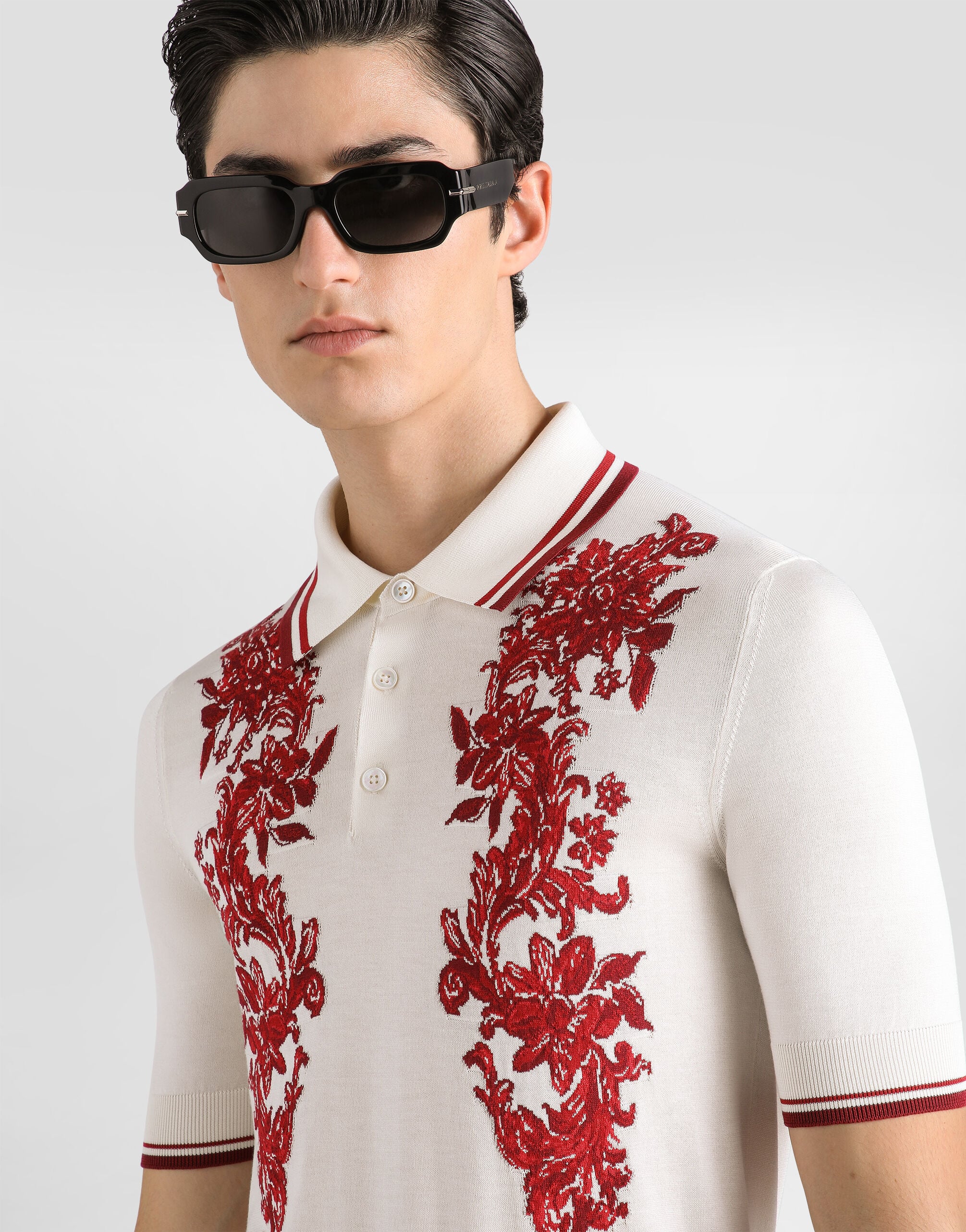 Multicolorのメンズ Silk polo shirt with intarsia | Dolce&Gabbana®