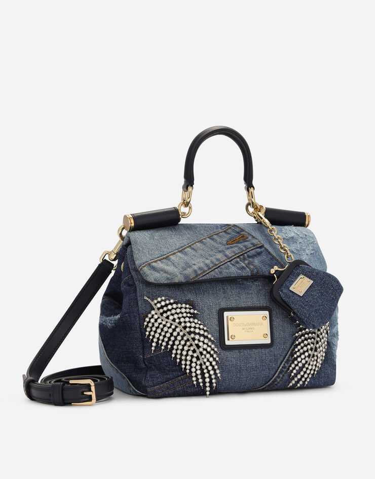 Dolce & Gabbana Borsa Sicily soft piccola in denim patchwork con ricami Denim BB7400AJ077