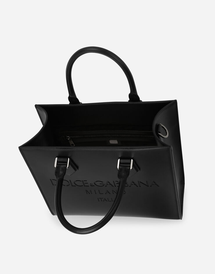 Dolce&Gabbana Kleiner Shopper aus Kalbsleder mit Logo Schwarz BM2272AS738