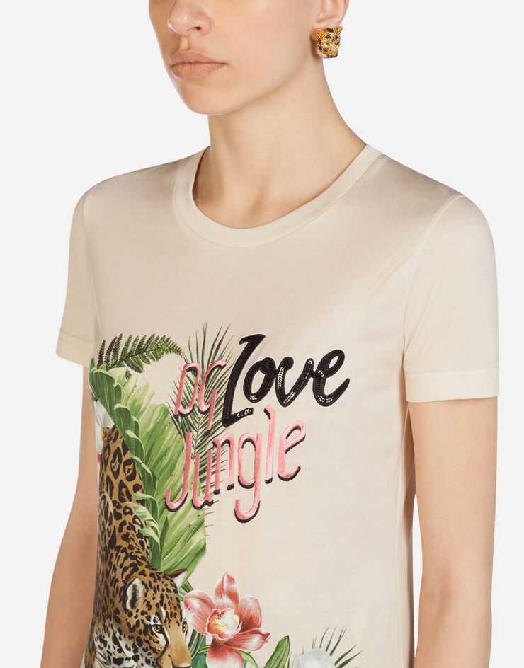 Dolce & Gabbana JERSEY T-SHIRT WITH LEOPARD PRINT BEIGE F8L99ZG7WTS