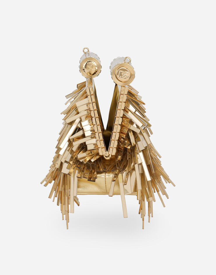 Dolce & Gabbana Tasche aus Mordoré-Nappaleder mit Fransenstickerei Gold BB7097AY831