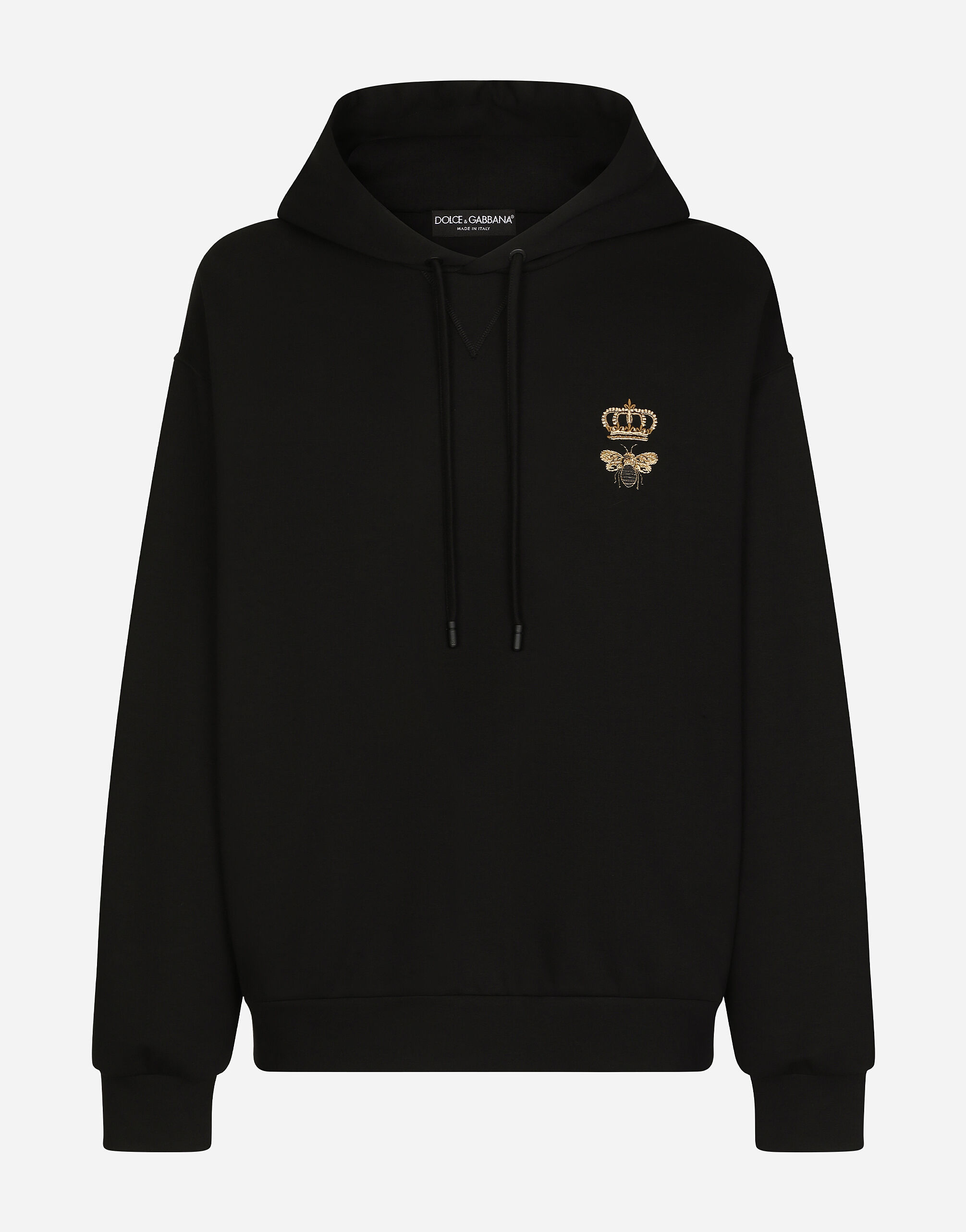 Cotton jersey hoodie with embroidery in Black for Men Dolce Gabbana