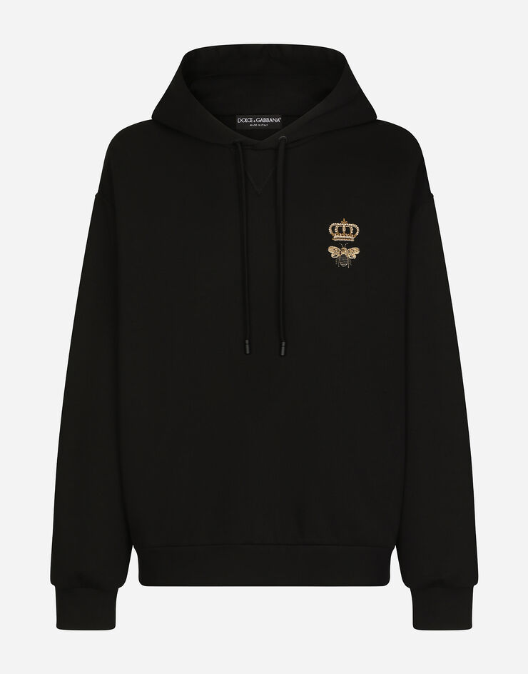Dolce & Gabbana Sudadera en punto de algodón con capucha y bordado Noir G9ACJZHU7H9