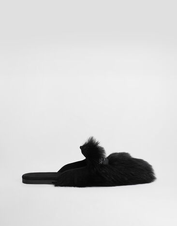 Dolce & Gabbana Shearling and suede slippers Black CI0224A9Y93