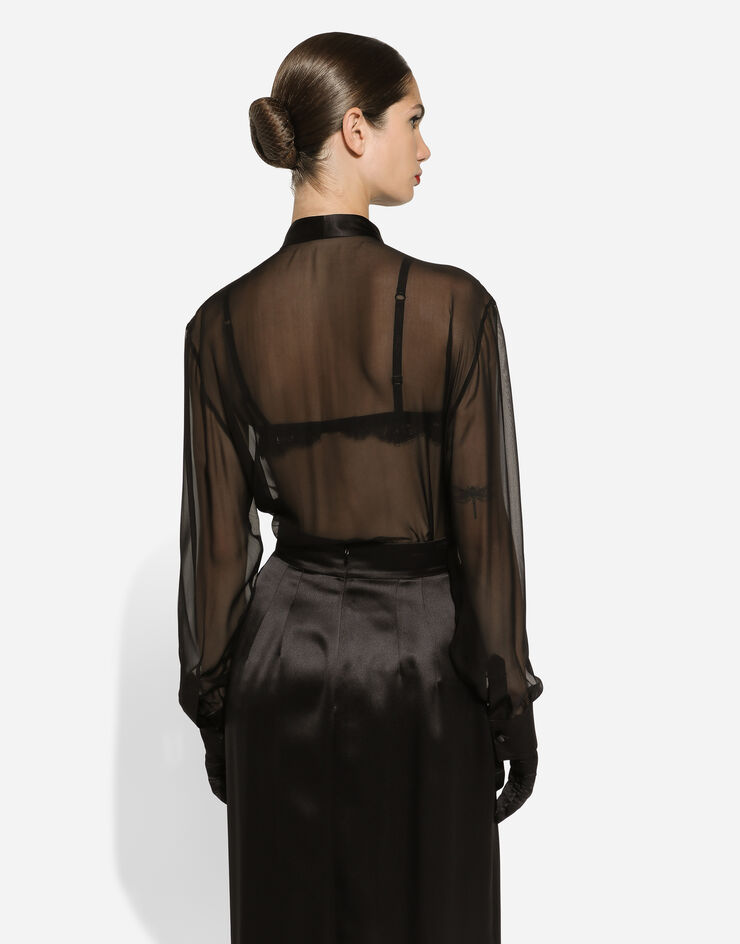 Dolce & Gabbana Silk chiffon shirt with pussy-bow Black F5S81TFU1AT