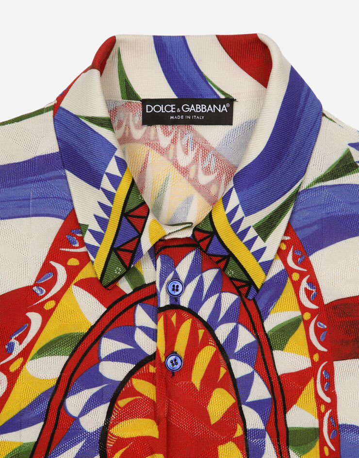 Dolce&Gabbana ポロスタイルセーター シルク 3Dジャカード カレットプリント マルチカラー GXP68TJAHJF