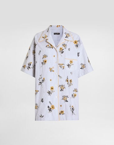 Dolce & Gabbana Poplin shirt with floral embroidery Multicolor F5U45ZGDDR9