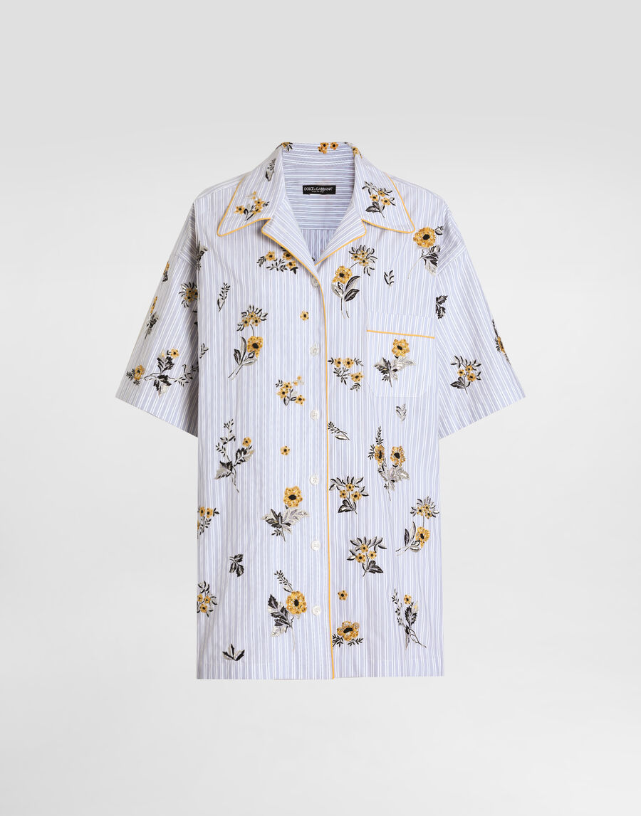 Poplin shirt with floral embroidery