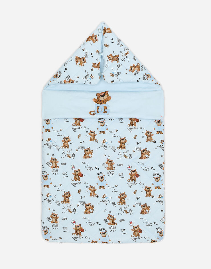 Dolce & Gabbana Saco de dormir en punto con estampado Baby Leo Azul Claro LNJAD8G7G0H