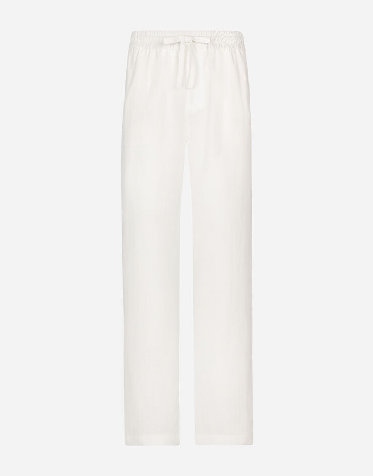 Dolce&Gabbana سروال رياضي من مزيج كتان أبيض GV4MHTHUMG4