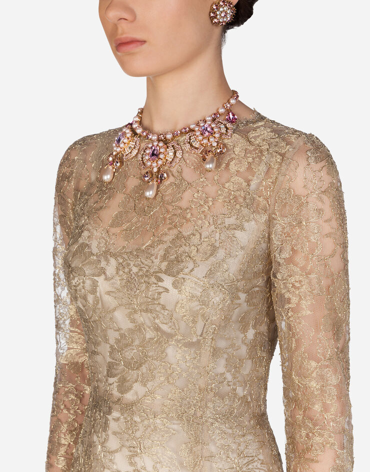 Dolce & Gabbana Lamé lace longuette dress GOLD F6H1HTHLM02