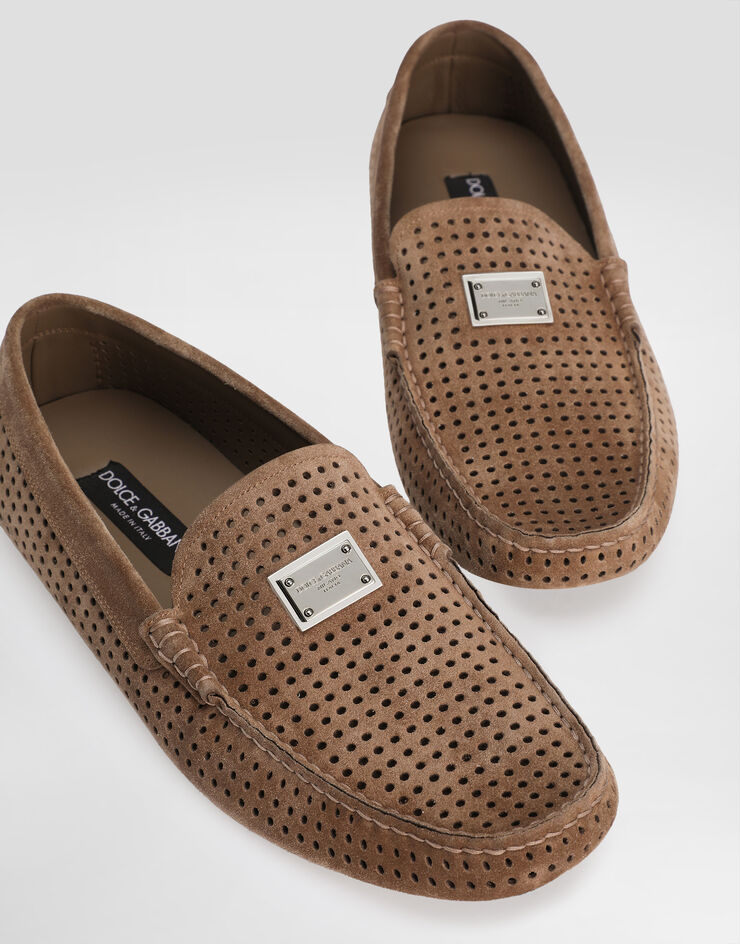 Dolce & Gabbana DG driver perforated split calfskin slipper Brown A50713AE003