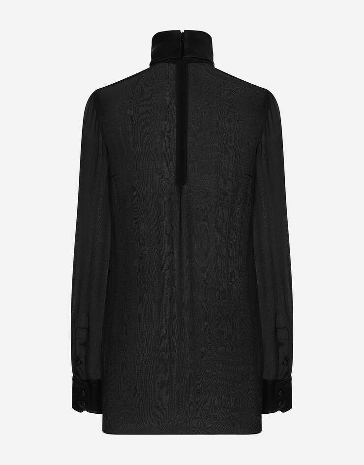 Dolce & Gabbana Bluse aus Seidenchiffon mit Details aus Seidensatin Schwarz F7AI0TFU1AT