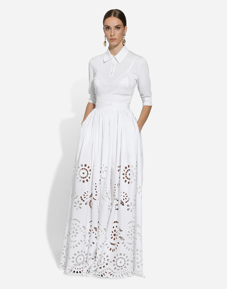 Dolce & Gabbana カットアウト ディテール コットン サーキュラーロングスカート ホワイト F4CVUZGDCJ5