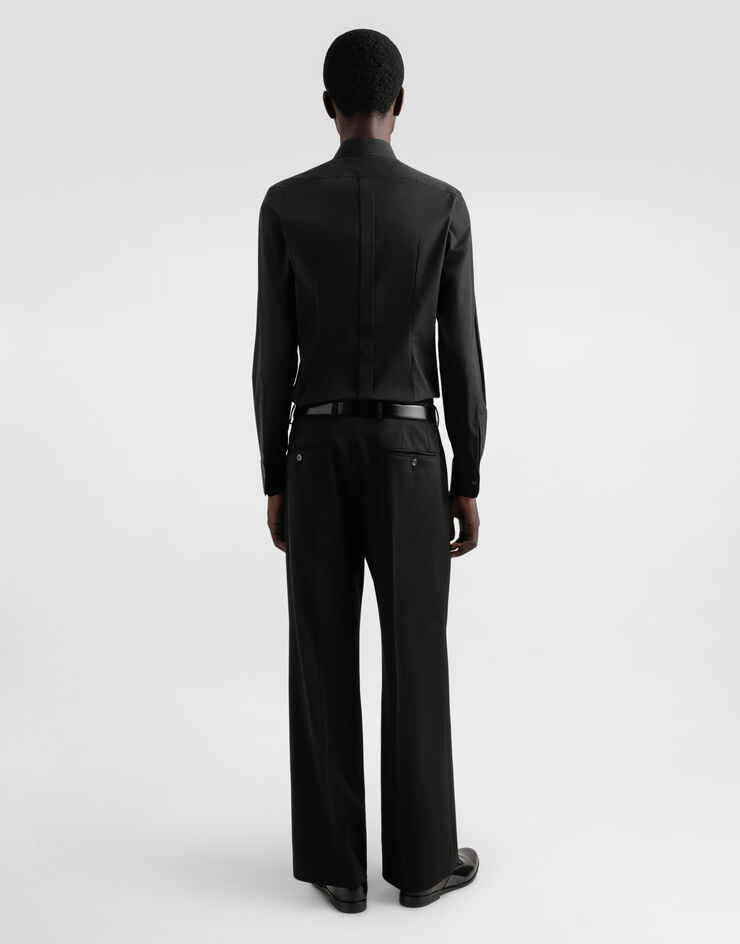 Dolce & Gabbana Camisa de esmoquin en algodón con parche heráldico Negro G5EN5ZFU5U8