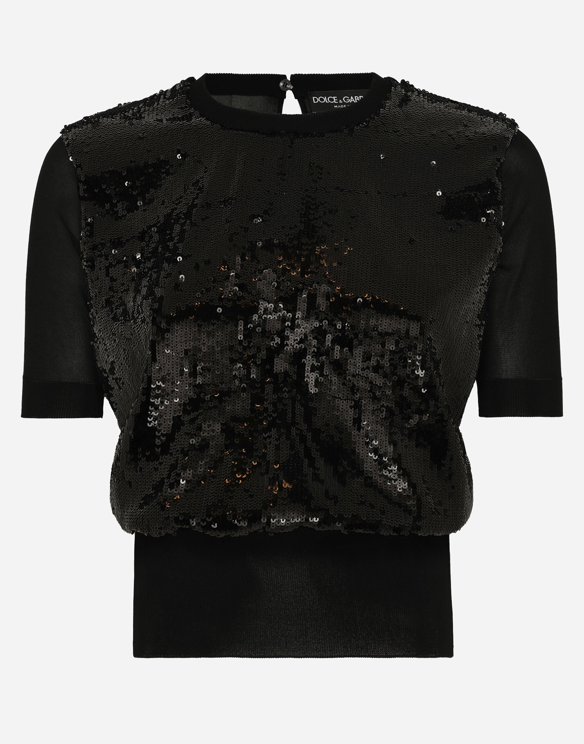 Dolce & Gabbana Short-sleeved top with sequin embellishment Black FXV15ZJFMBC