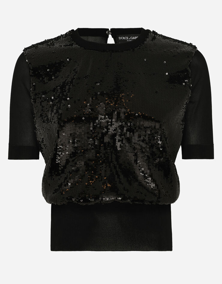 Dolce & Gabbana Pull à manches courtes avec paillettes brodées Noir FXX01TJAIQ0