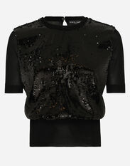 Dolce & Gabbana Short-sleeved top with sequin embellishment Black FXF72TJCMY0