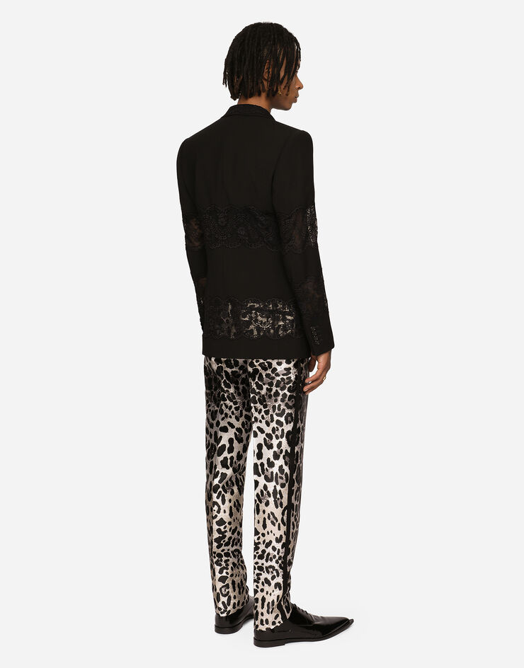 Dolce & Gabbana Stretch wool jacket with lace inserts Black G2OR2ZFUBEG
