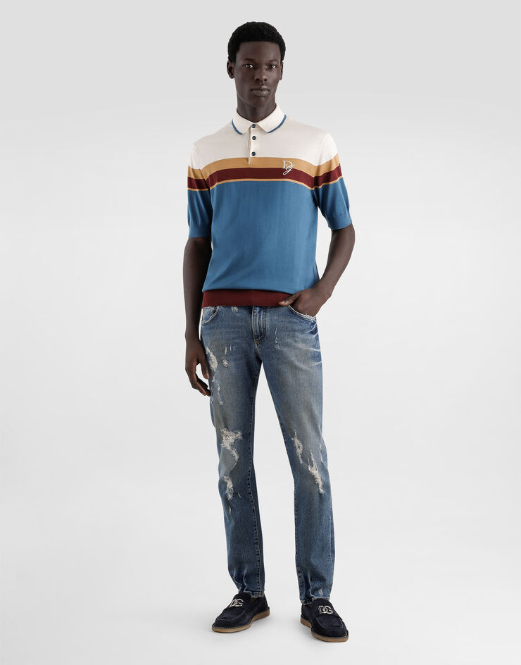 Dolce & Gabbana Jeans slim in cotone stretch con placca Multicolore GY07CDG8MV3