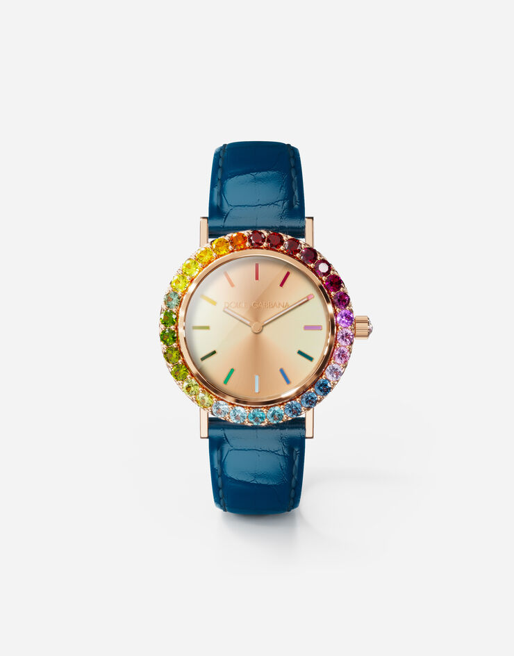 Dolce & Gabbana Reloj Iris en oro rosa con gemas multicolor Azul WWLB2GXA1XA