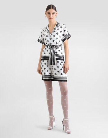 Dolce & Gabbana Bluse aus Seidentwill mit DG-Print allover Drucken F5G67THI1Z6
