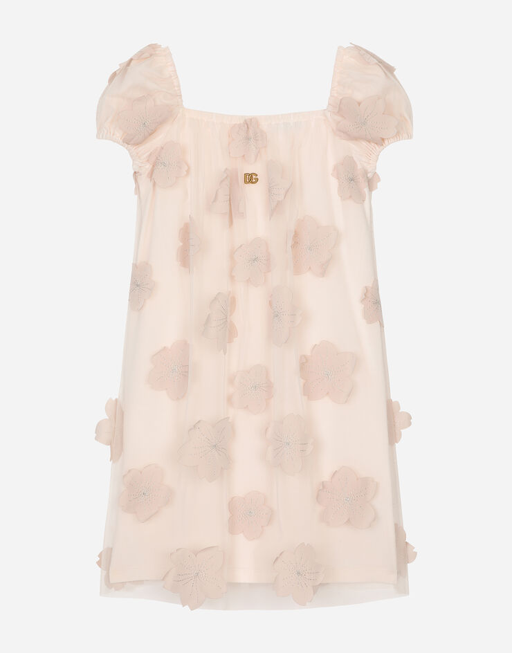 Dolce & Gabbana Tüllkleid mit dreidimensionalen Blumen Mehrfarbig L53DZ6FLSJ3