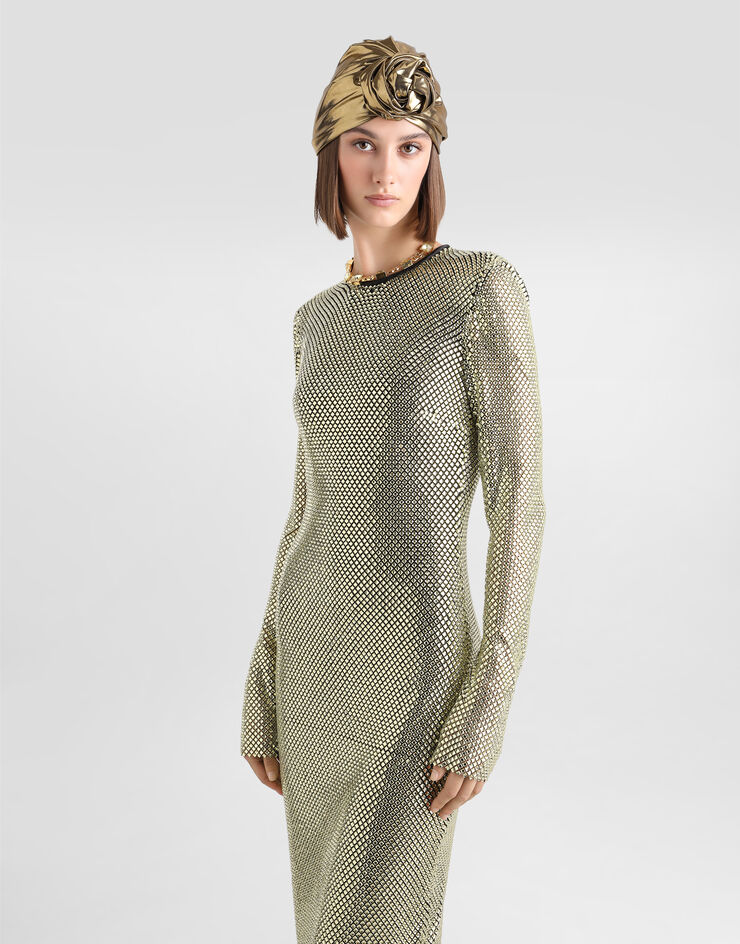 Dolce & Gabbana Vestido largo en malla de cristales Dorado F6TJLZFLSK3