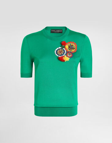 Dolce & Gabbana 니트 풀오버 실크 소재 자수 장식 그린 FXXC7ZJBSPY