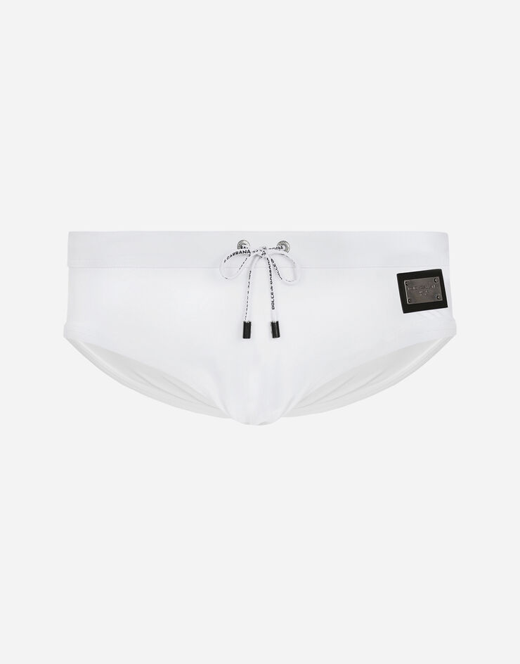 Swim briefs with highcut leg and branded plate in White for for Men