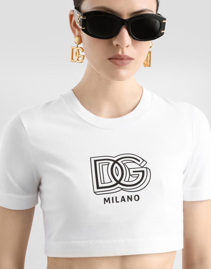 Dolce & Gabbana Camiseta corta de punto con inscripción DG Blanco F8U78TGDB6T