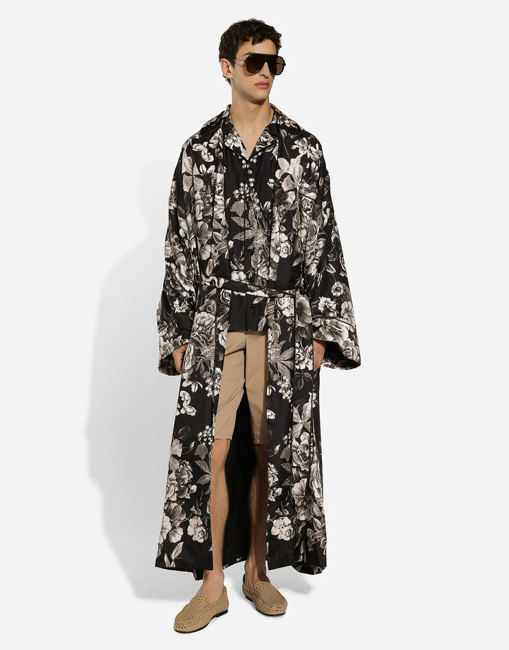 Dolce & Gabbana Robe de chambre en sergé de soie à imprimé fleurs Imprimé G035TTIS1VS