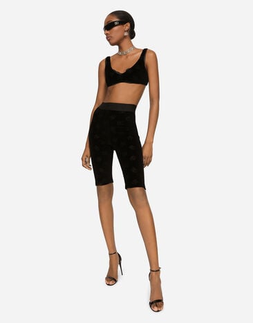 Dolce & Gabbana Flocked jersey top with all-over DG logo Black F770DTFJ7DL