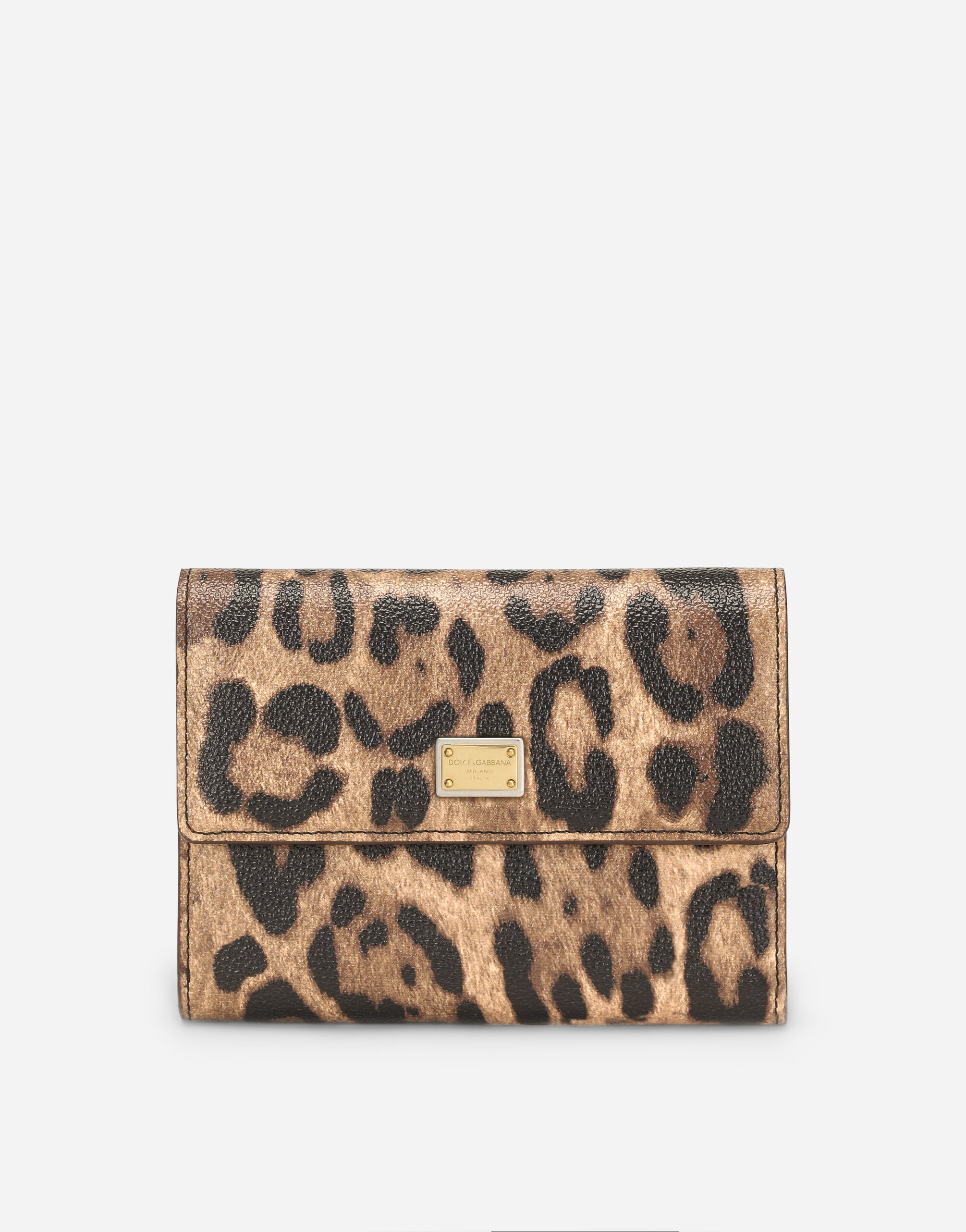 Dolce & Gabbana Cartera cremallera alrededor en crespo estampado leopardo con placa con logotipo Multicolor BB6933AW384