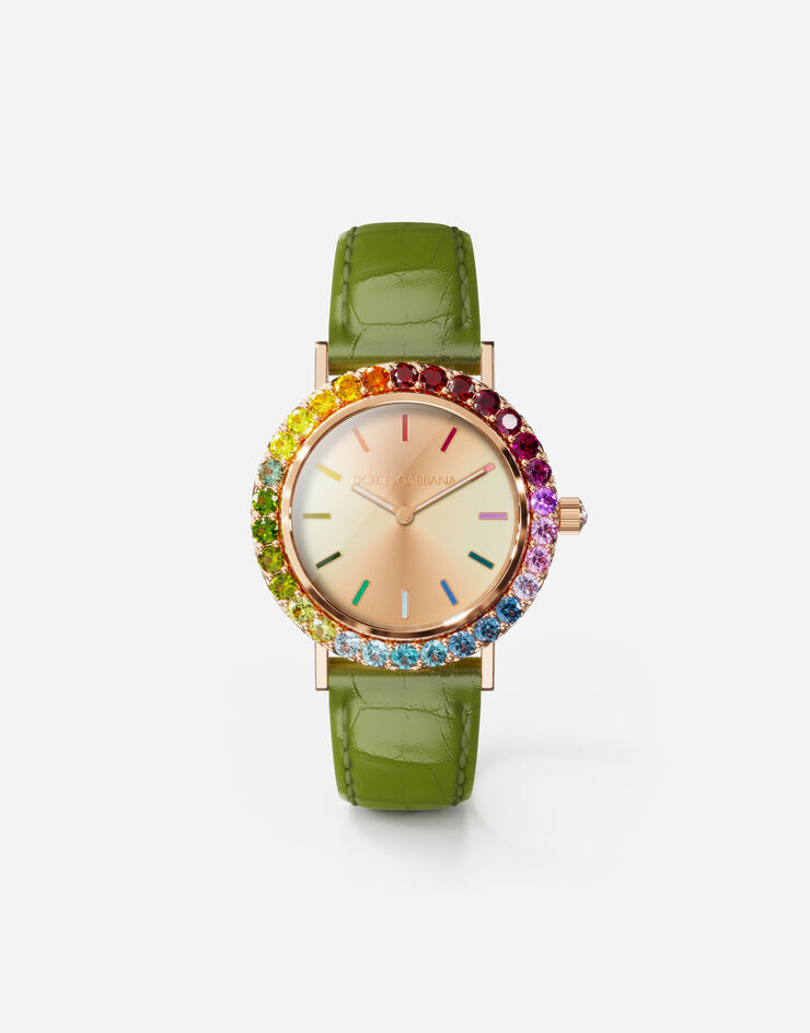 Dolce & Gabbana Montre Iris en or rose avec pierres multicolores Vert WWLB2GXA1XA