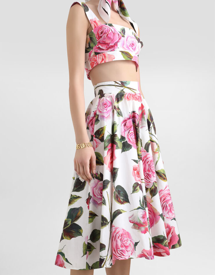 Dolce & Gabbana Tellerrock aus Baumwolle Rosenprint Drucken F4C1XTHS5S4