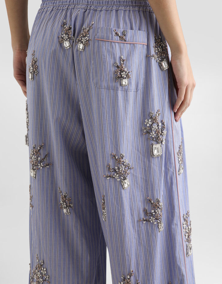 Dolce & Gabbana Poplin trousers with floral embroidery Multicolor FTDJEZGDDSN